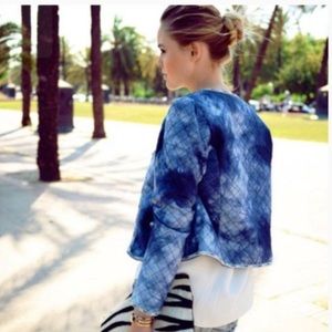 MANGO MNG Quilted Blue Tie-dye Jacket with Bead Trim